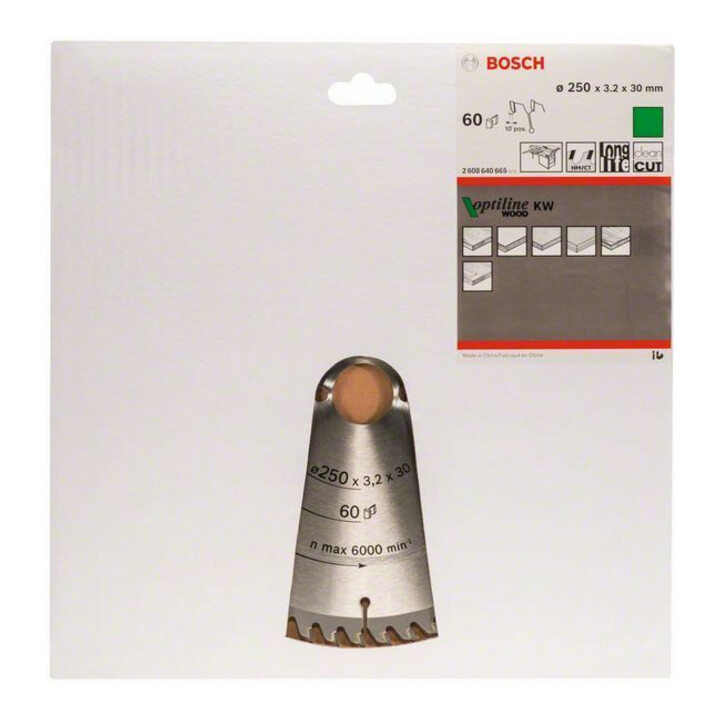 Lame de scie circulaire Bosch Optiline Wood pour scies à format 250 x 30 x 3,2 mm 60