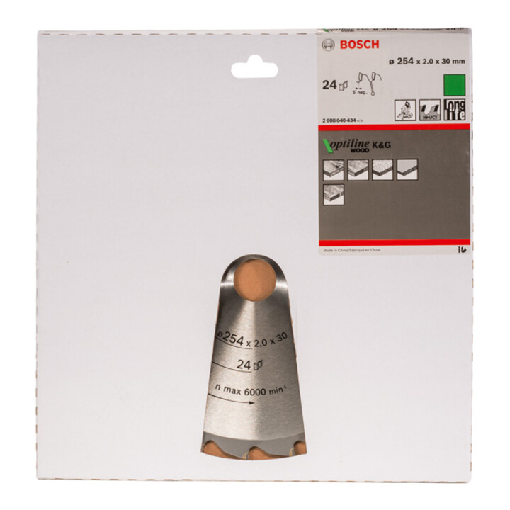 Lame de scie circulaire Bosch Optiline Wood pour scies à onglet et à tronçonner 254 x 30 x 2,0 mm 24