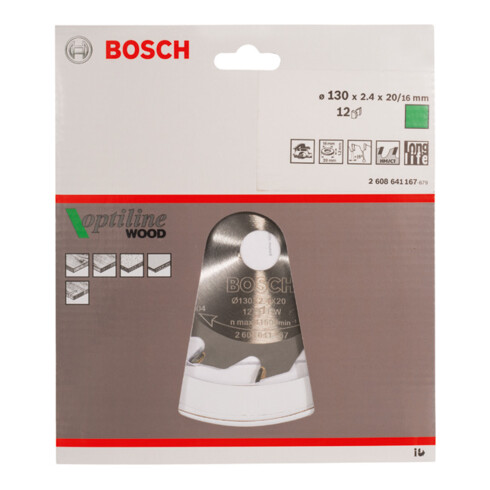 Lame de scie circulaire Bosch Optiline Wood pour scies circulaires à main, 130 x 20/16 x 2,4 mm, 12