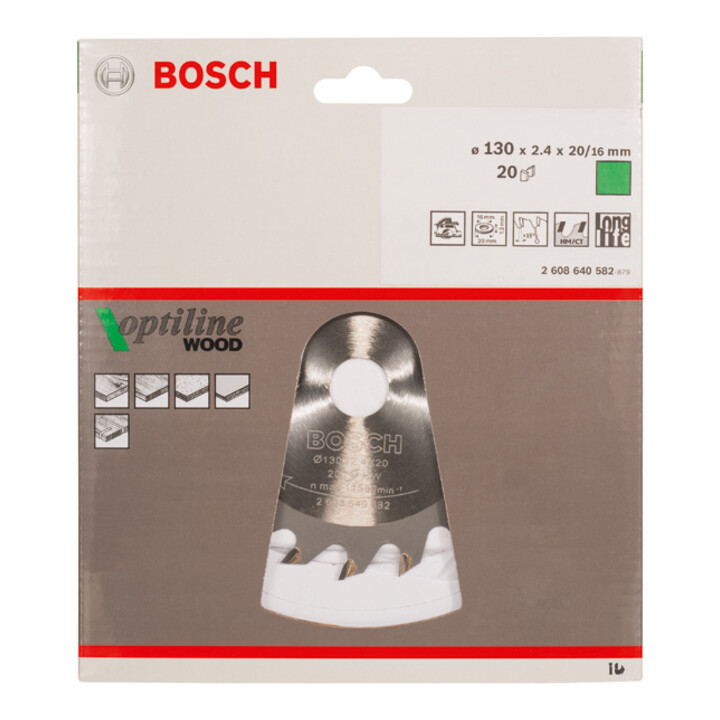 Lame de scie circulaire Bosch Optiline Wood pour scies circulaires à main 130 x 20/16 x 2,4 mm 20