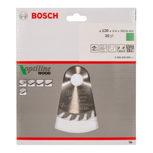 Lame de scie circulaire Bosch Optiline Wood pour scies circulaires à main 130 x 20/16 x 2,4 mm 30