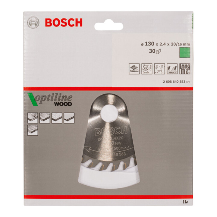Lame de scie circulaire Bosch Optiline Wood pour scies circulaires à main 130 x 20/16 x 2,4 mm 30
