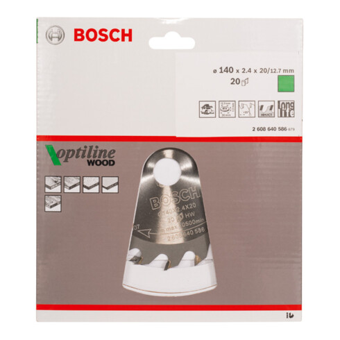 Lame de scie circulaire Bosch Optiline Wood pour scies circulaires à main 140 x 20/12,7 x 2,4 mm 20