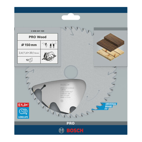 Lame de scie circulaire Bosch Optiline Wood pour scies circulaires à main 150 x 20/16 x 2,4 mm 12