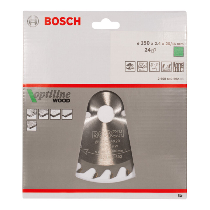 Lame de scie circulaire Bosch Optiline Wood pour scies circulaires à main 150 x 20/16 x 2,4 mm 24