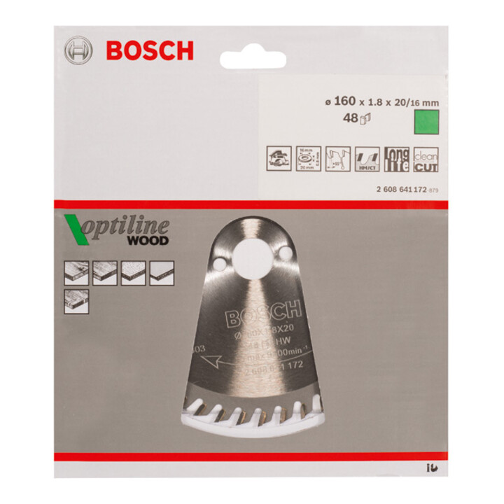 Lame de scie circulaire Bosch Optiline Wood pour scies circulaires à main 160 x 20/16 x 1,8 mm 48