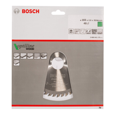 Lame de scie circulaire Bosch Optiline Wood pour scies circulaires à main 165 x 30 x 2,6 mm 48