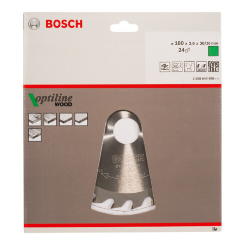 Lame de scie circulaire Bosch Optiline Wood pour scies circulaires à main 180 x 30/20 x 2,6 mm 24