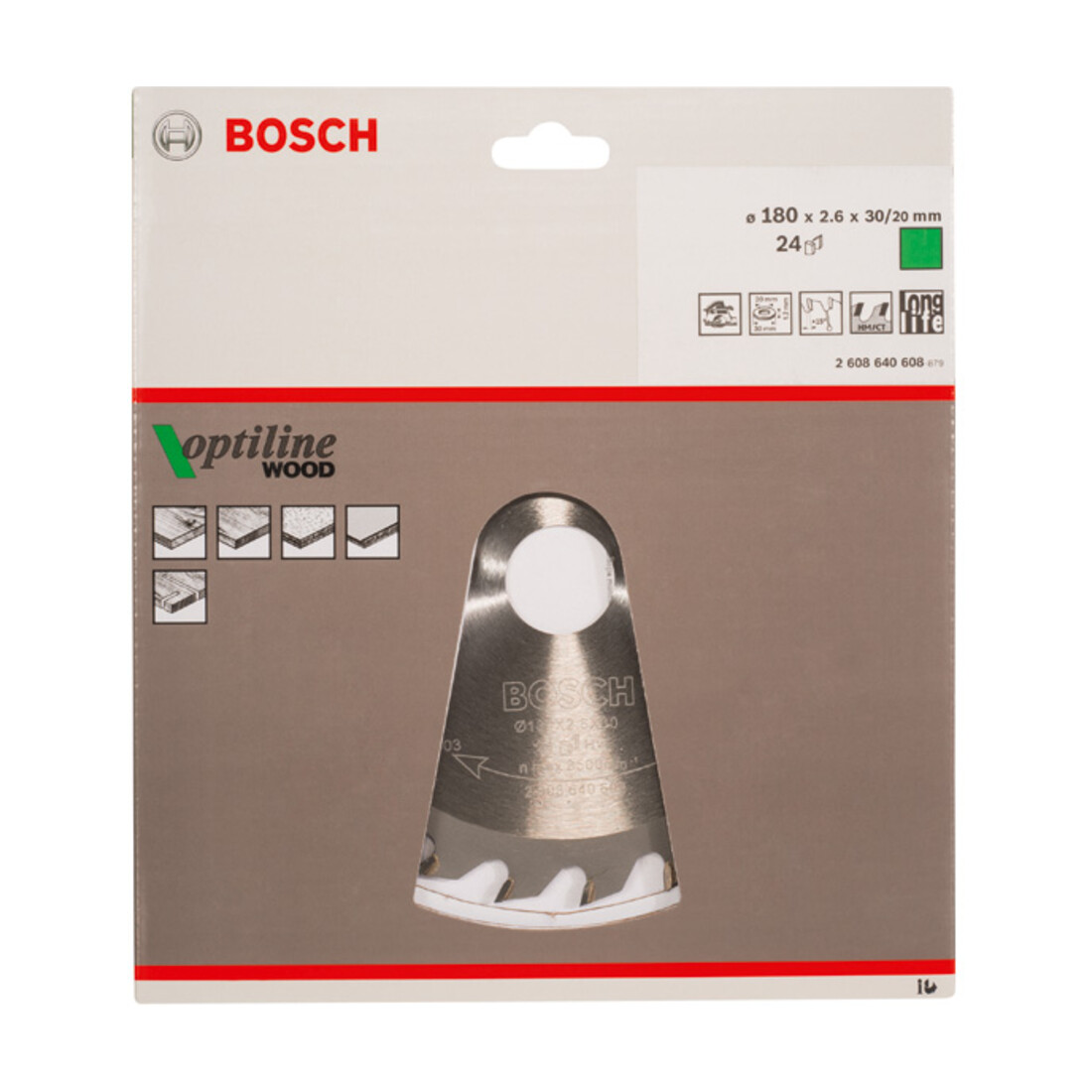 Lame de scie circulaire Bosch Optiline Wood pour scies circulaires à main 180 x 30/20 x 2,6 mm 24