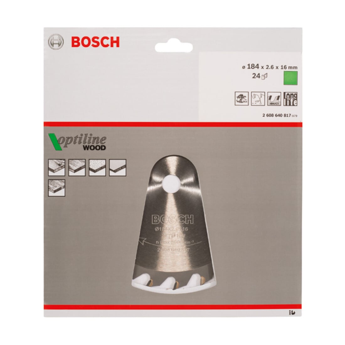 Lame de scie circulaire Bosch Optiline Wood pour scies circulaires à main 184 x 16 x 2,6 mm 24