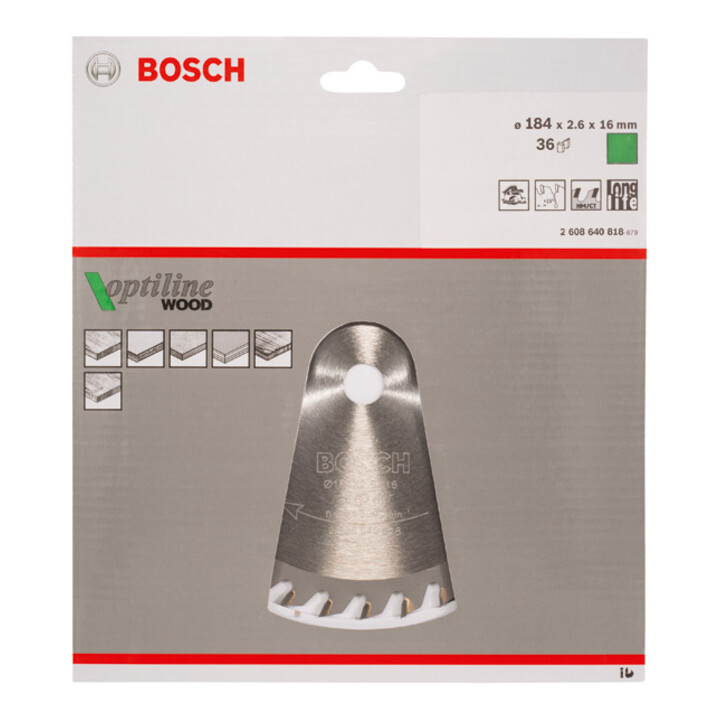 Lame de scie circulaire Bosch Optiline Wood pour scies circulaires à main 184 x 16 x 2,6 mm 36