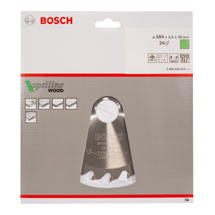 Lame de scie circulaire Bosch Optiline Wood pour scies circulaires à main 184 x 30 x 2,6 mm 24