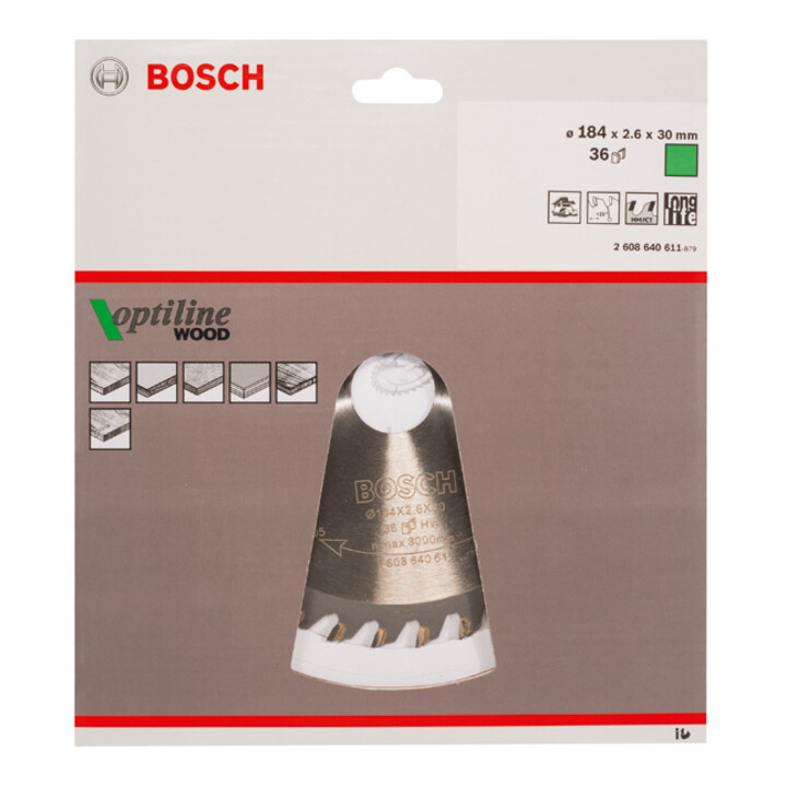 Lame de scie circulaire Bosch Optiline Wood pour scies circulaires à main 184 x 30 x 2,6 mm 36