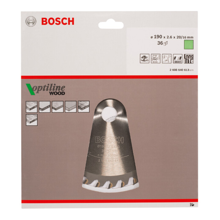 Lame de scie circulaire Bosch Optiline Wood pour scies circulaires à main 190 x 20/16 x 2,6 mm 36