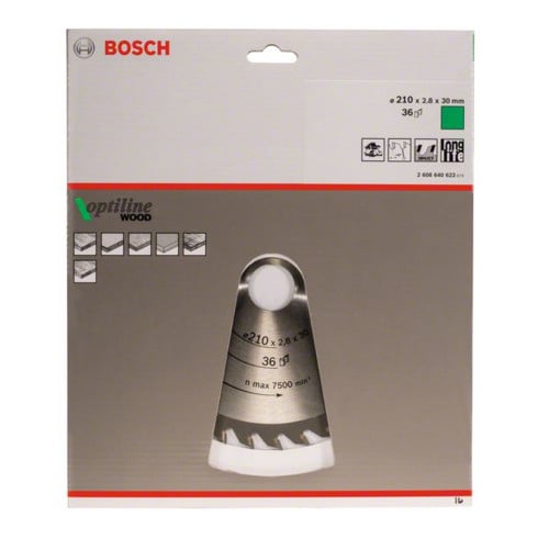 Lame de scie circulaire Bosch Optiline Wood pour scies circulaires à main 210 x 30 x 2,8 mm 36
