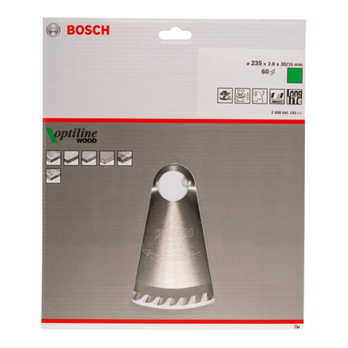 Lame de scie circulaire Bosch Optiline Wood pour scies circulaires à main 235 x 30/25 x 2,8 mm 60