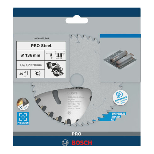 Lame de scie circulaire Bosch Standard pour acier 136 x 1,6/1,2 x 20 30 dents