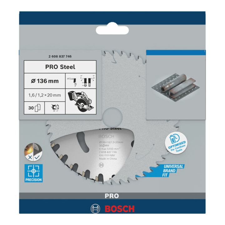 Lame de scie circulaire Bosch Standard pour acier 136 x 1,6/1,2 x 20 30 dents