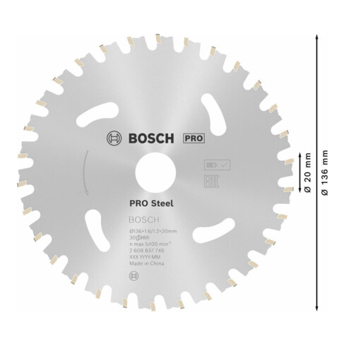 Lame de scie circulaire Bosch Standard pour acier 136 x 1,6/1,2 x 20 30 dents