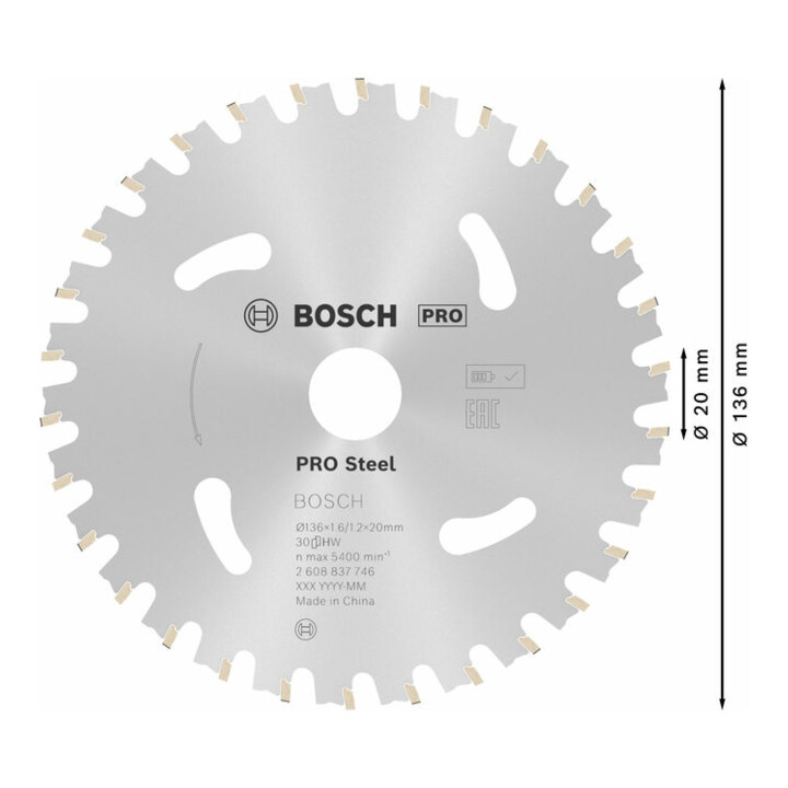 Lame de scie circulaire Bosch Standard pour acier 136 x 1,6/1,2 x 20 30 dents