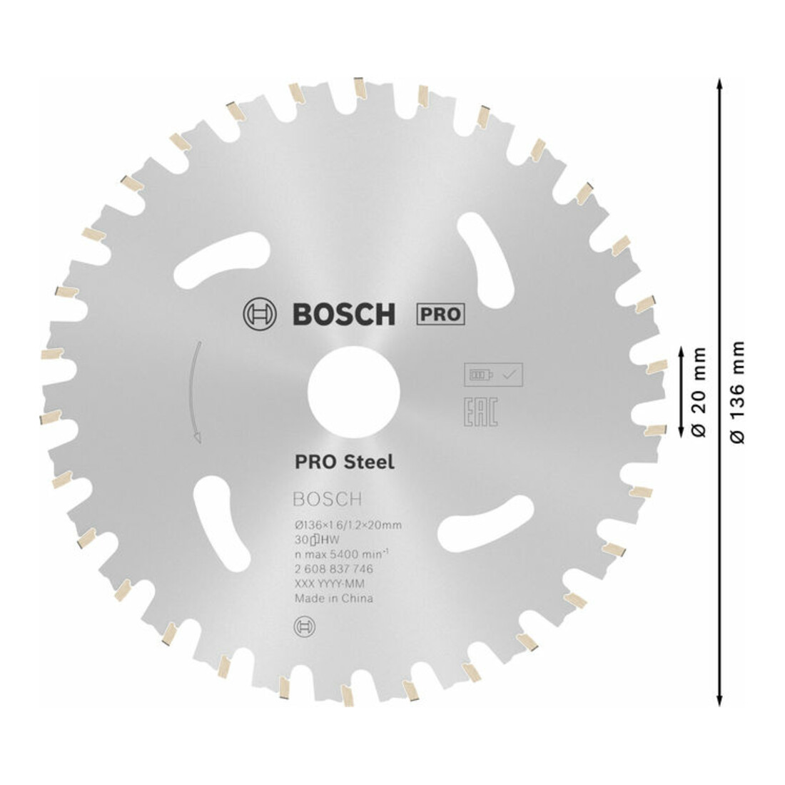 Lame de scie circulaire Bosch Standard pour acier 136 x 1,6/1,2 x 20 30 dents