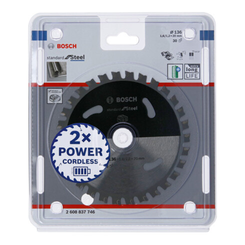 Lame de scie circulaire Bosch Standard pour acier 136 x 1,6/1,2 x 20 30 dents