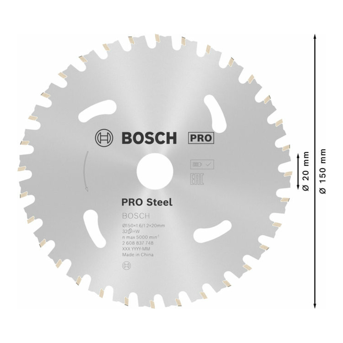 Lame de scie circulaire Bosch Standard pour acier 150 x 1,6/1,2 x 20 32 dents