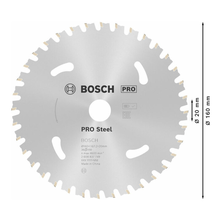 Lame de scie circulaire Bosch Standard pour acier 160 x 1,6/1,2 x 20 36 dents