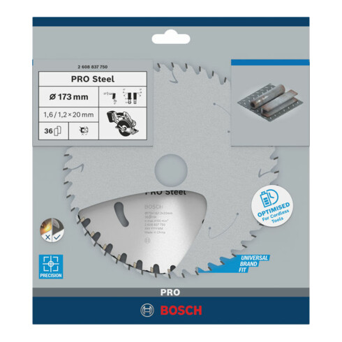 Lame de scie circulaire Bosch Standard pour acier 173 x 1,6/1,2 x 20 36 dents