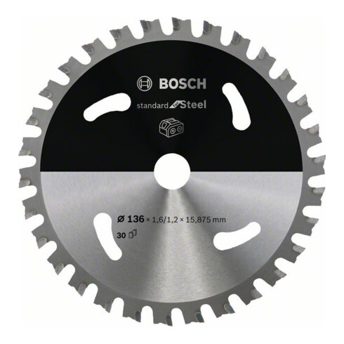 Lame de scie circulaire Bosch Standard pour acier pour scies sans fil 136 x 1,6/1,2 x 15,875 30 dents