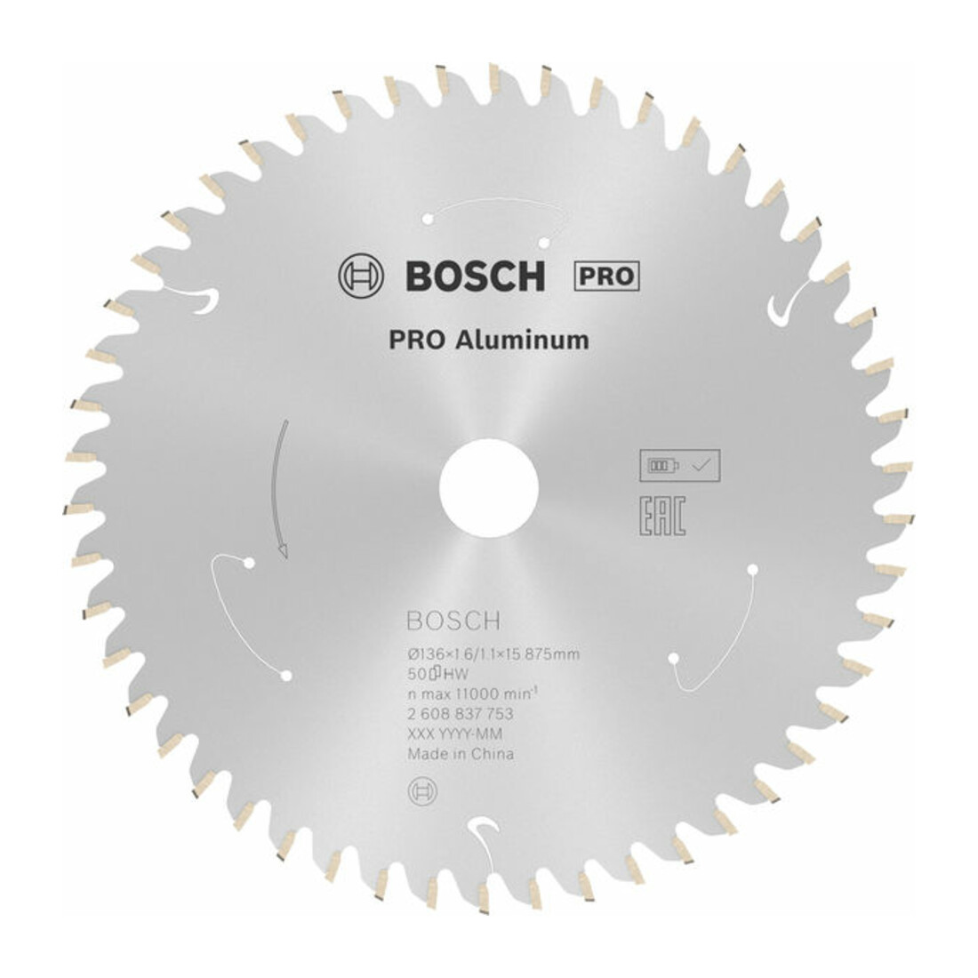 Lame de scie circulaire Bosch Standard pour aluminium, 136x1.6/1.1x15.875, 50 dents