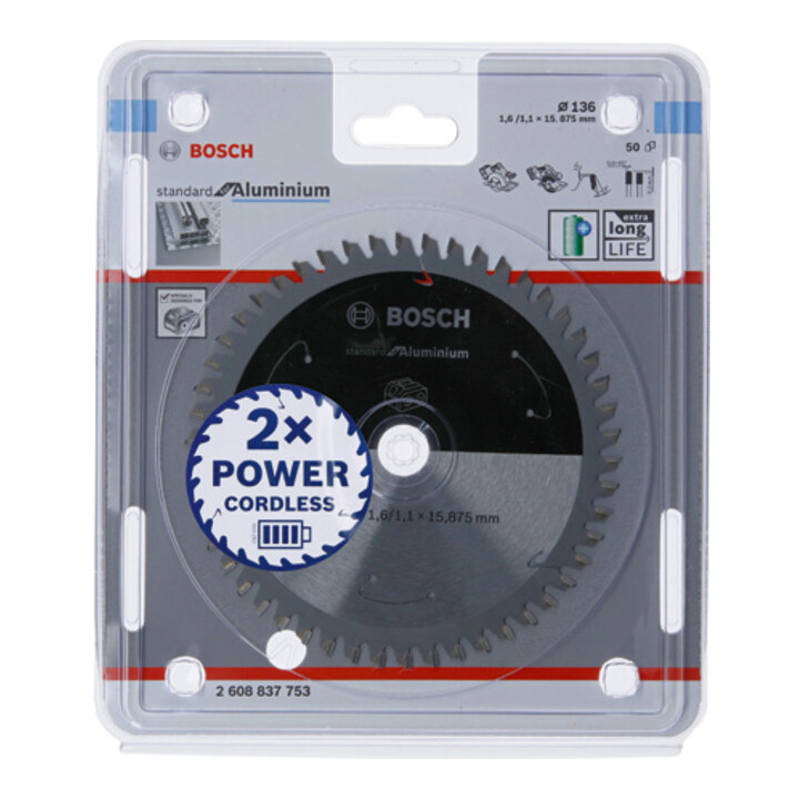 Lame de scie circulaire Bosch Standard pour aluminium, 136x1.6/1.1x15.875, 50 dents