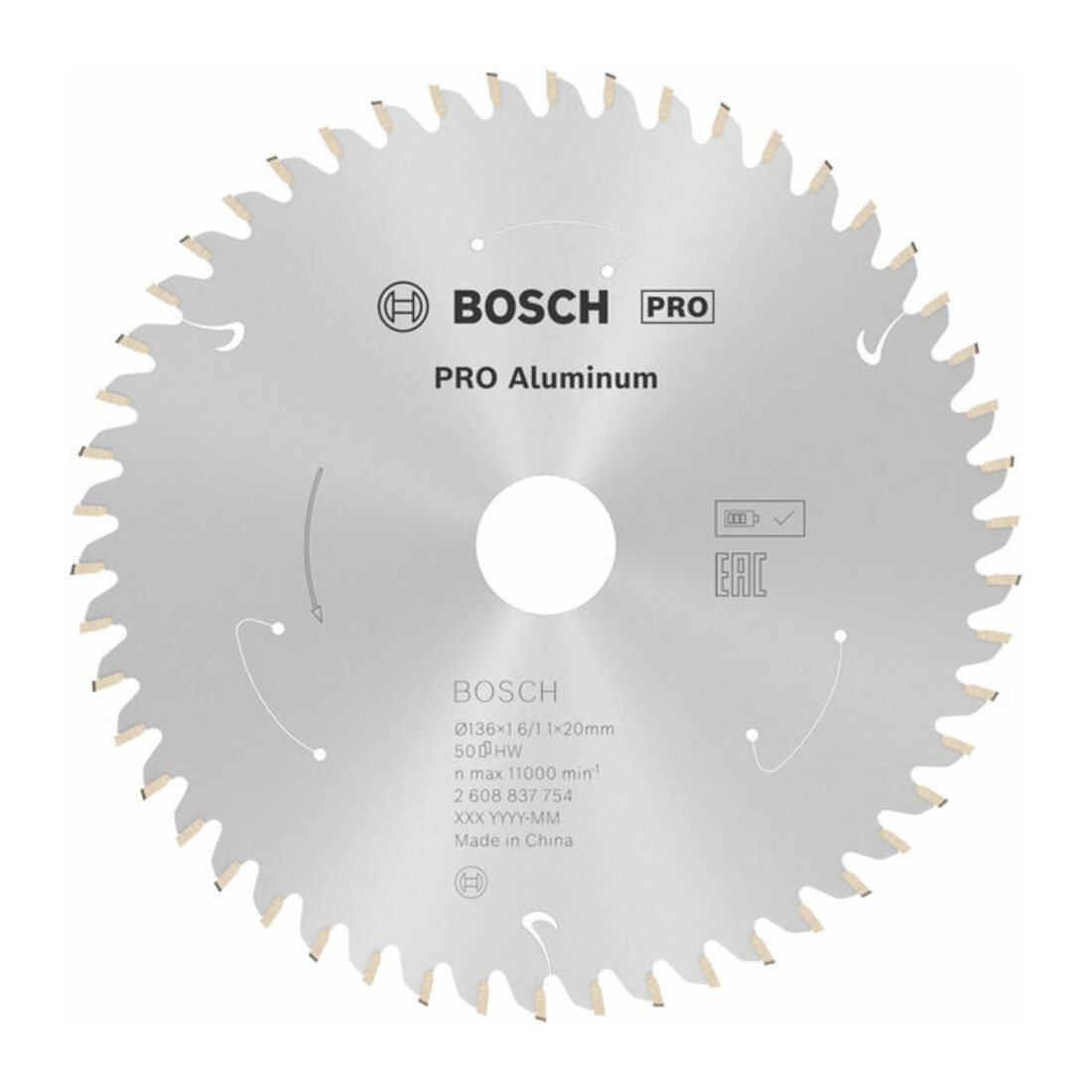 Lame de scie circulaire Bosch Standard pour aluminium, 136x1.6/1.1x20, 50 dents