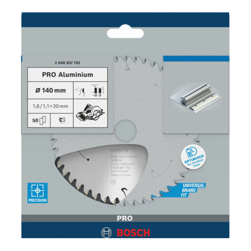 Lame de scie circulaire Bosch Standard pour aluminium, 140x1.6/1.1x20, 50 dents