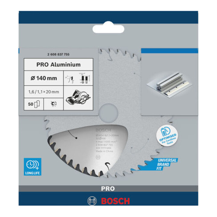 Lame de scie circulaire Bosch Standard pour aluminium, 140x1.6/1.1x20, 50 dents