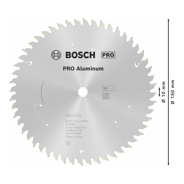 Lame de scie circulaire Bosch Standard pour aluminium, 150x1.8/1.3x10, 52 dents
