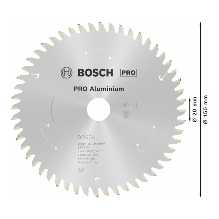 Lame de scie circulaire Bosch Standard pour aluminium, 150x1.8/1.3x20, 52 dents