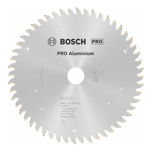 Lame de scie circulaire Bosch Standard pour aluminium, 160x1.8/1.3x20, 52 dents