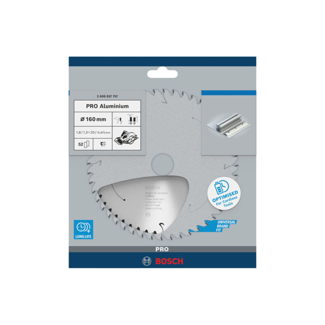 Lame de scie circulaire Bosch Standard pour aluminium, 160x1.8/1.3x20, 52 dents