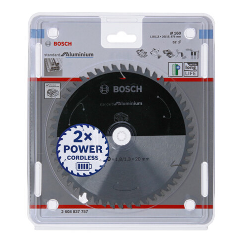 Lame de scie circulaire Bosch Standard pour aluminium, 160x1.8/1.3x20, 52 dents