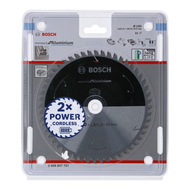 Lame de scie circulaire Bosch Standard pour aluminium, 160x1.8/1.3x20, 52 dents