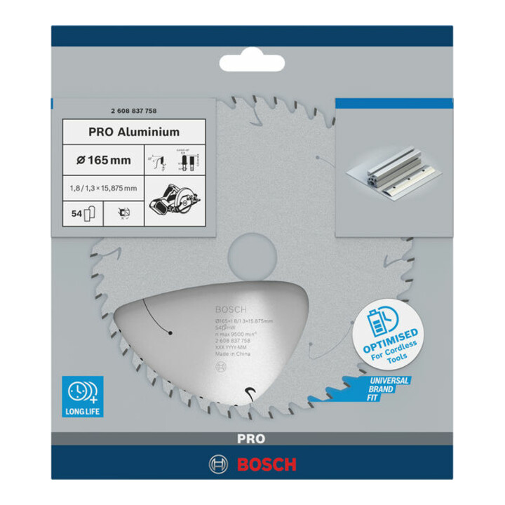 Lame de scie circulaire Bosch Standard pour aluminium, 165x1.8/1.3x15.875, 54 dents