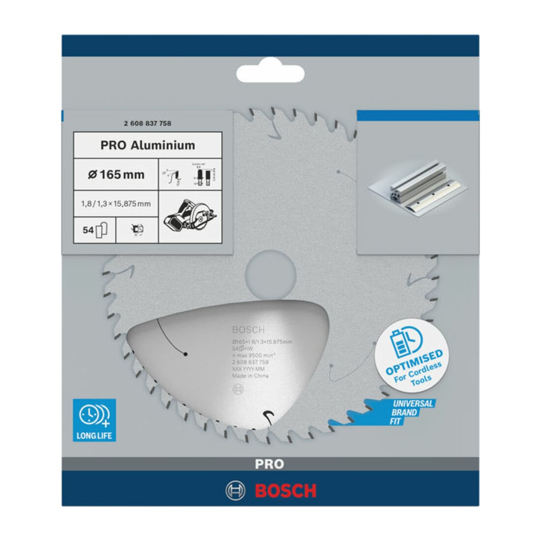 Lame de scie circulaire Bosch Standard pour aluminium, 165x1.8/1.3x15.875, 54 dents