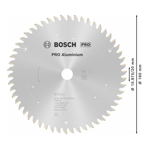 Lame de scie circulaire Bosch Standard pour aluminium, 165x1.8/1.3x15.875, 54 dents