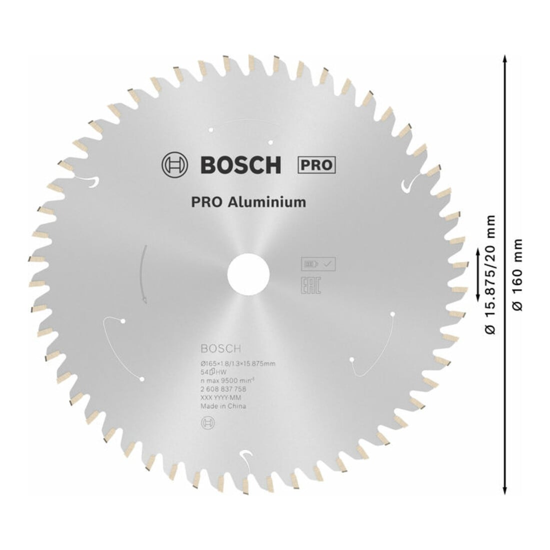 Lame de scie circulaire Bosch Standard pour aluminium, 165x1.8/1.3x15.875, 54 dents