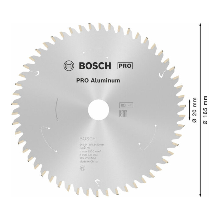 Lame de scie circulaire Bosch Standard pour aluminium, 165x1.8/1.3x20, 54 dents