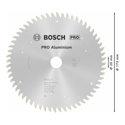 Lame de scie circulaire Bosch Standard pour aluminium, 173x1.8/1.3x20, 60 dents