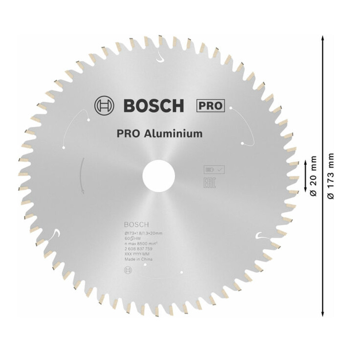 Lame de scie circulaire Bosch Standard pour aluminium, 173x1.8/1.3x20, 60 dents