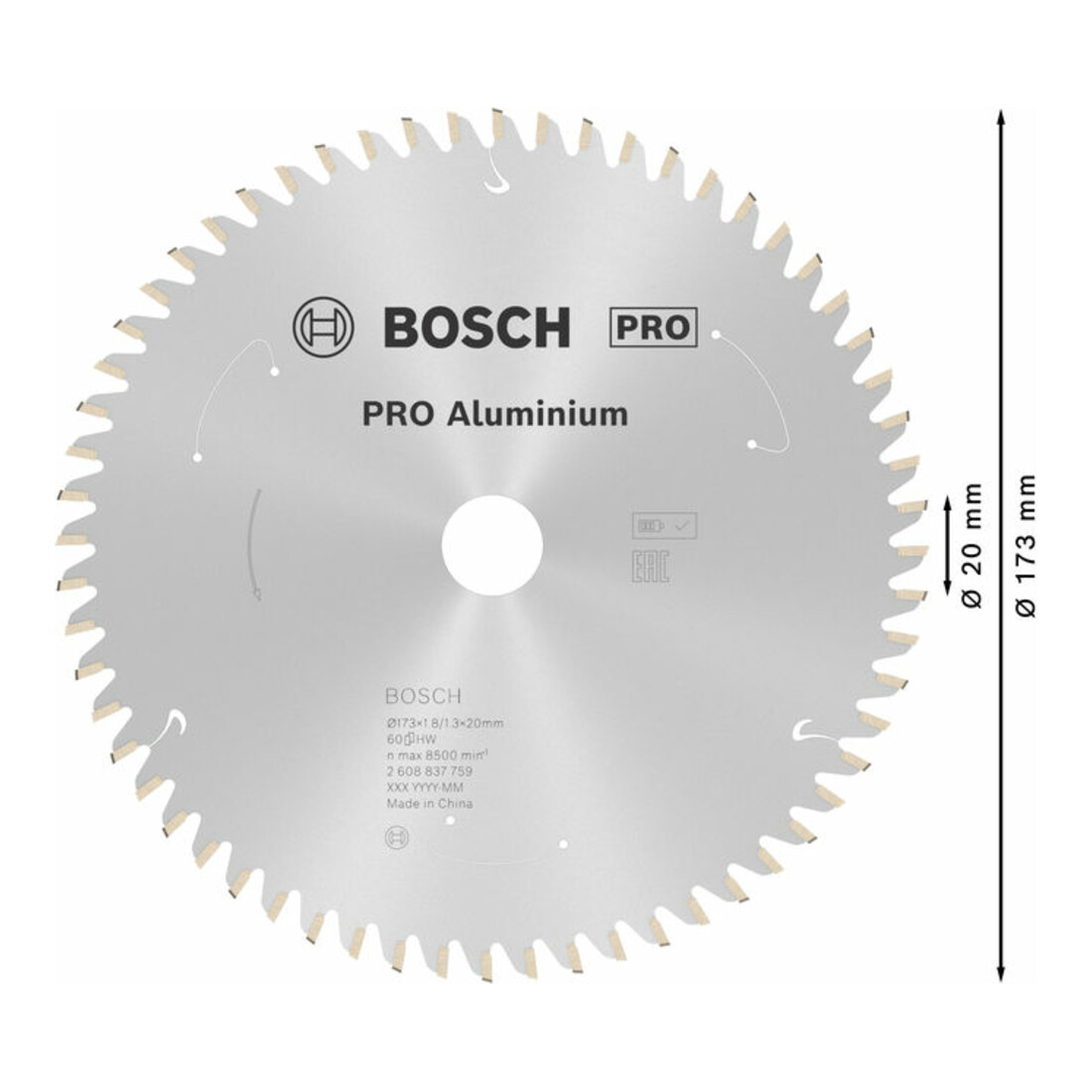 Lame de scie circulaire Bosch Standard pour aluminium, 173x1.8/1.3x20, 60 dents