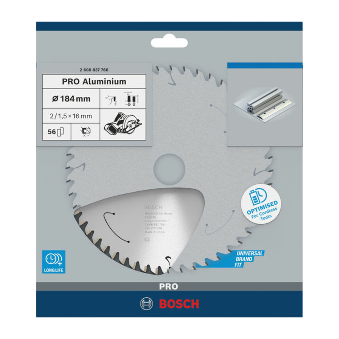 Lame de scie circulaire Bosch Standard pour aluminium, 184x2/1.5x16, 56 dents